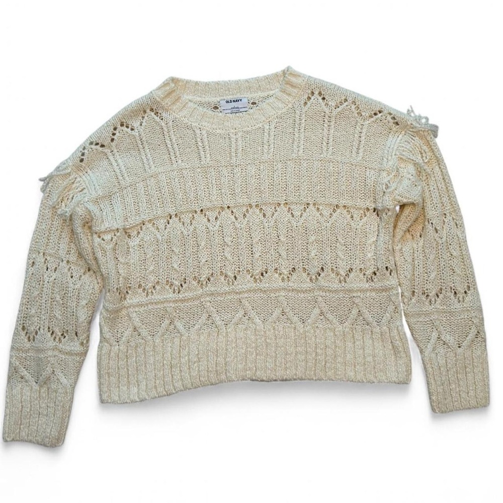 Old Navy women’s minimalist cream knit fringe sweater- Size Large